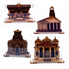 Uttarakhand Box Acrylic Covered 3D Badrinath, Kedarnath,Gangotri & Yamunotri Temple | Pack of 4